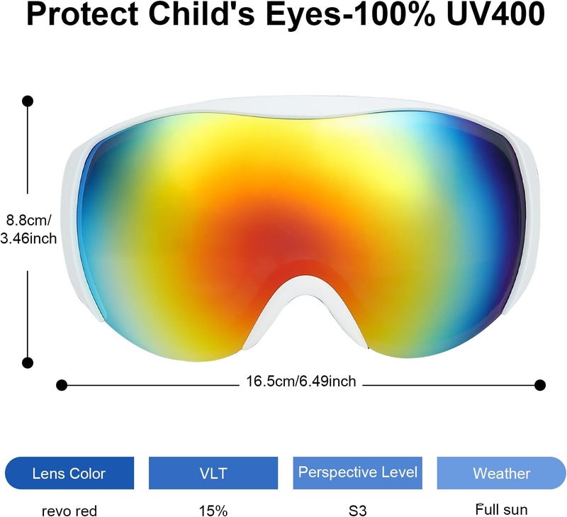 YooxArmor OTG Kids Ski Goggles Kids Snowboard Goggles for Boys Girls Toddler Youth Kid Snow Goggles Anti-Fog UV400 Protection - Image 3